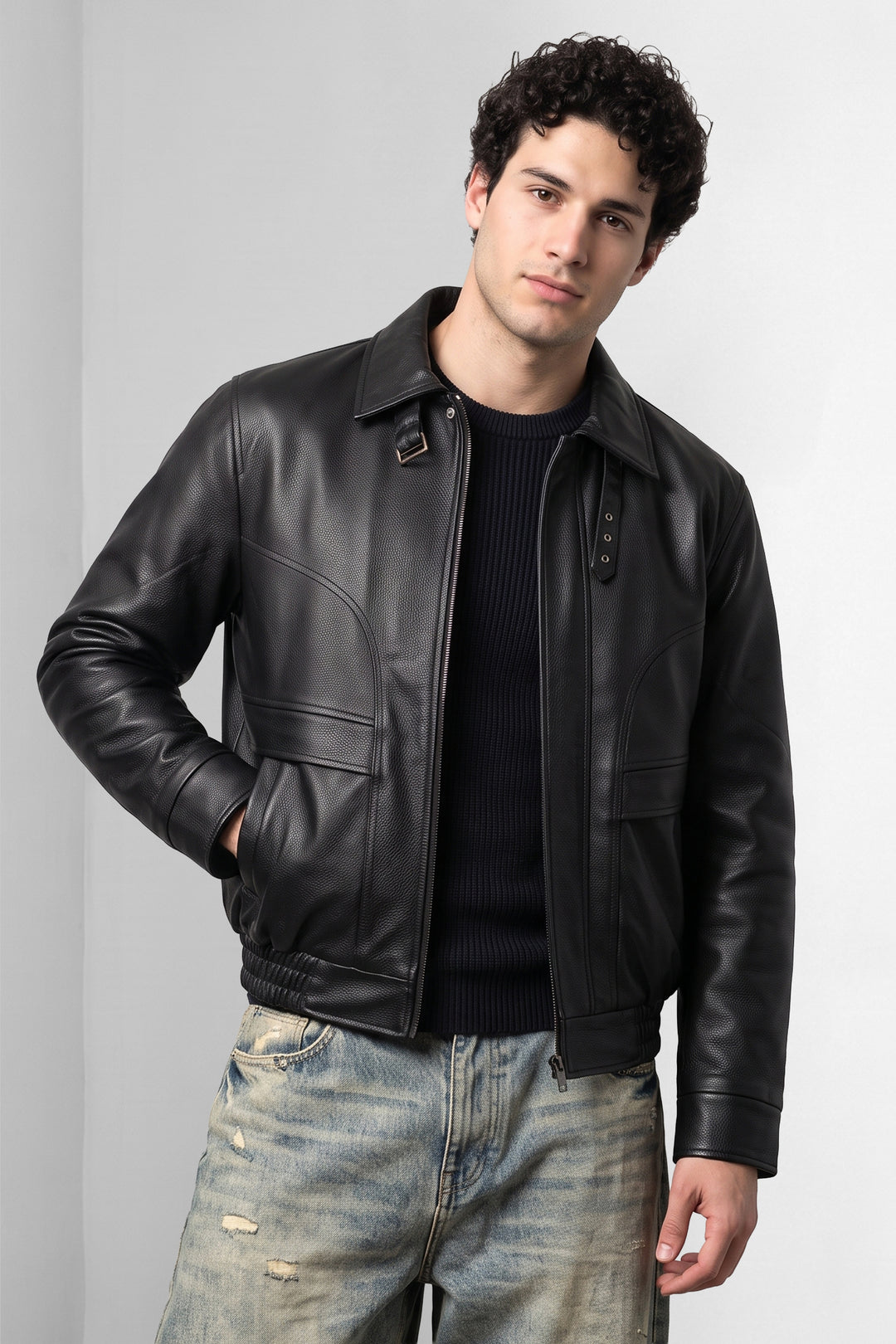 Black Textured Faux Leather Heavy Jacket
