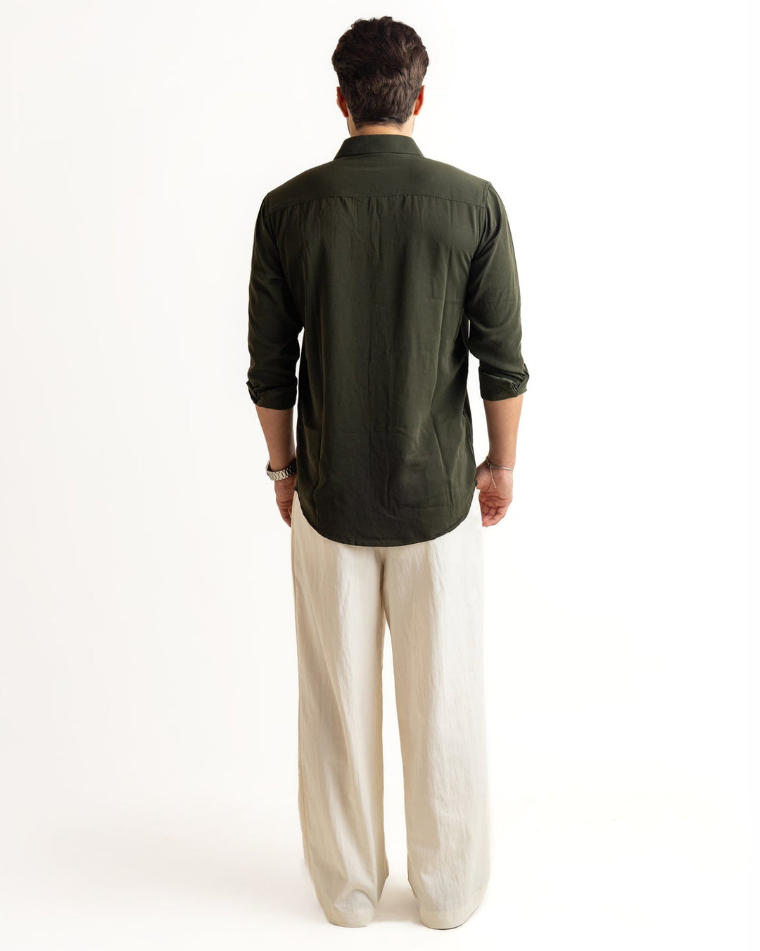 Green Color Bird on Branches Embellished Shirt