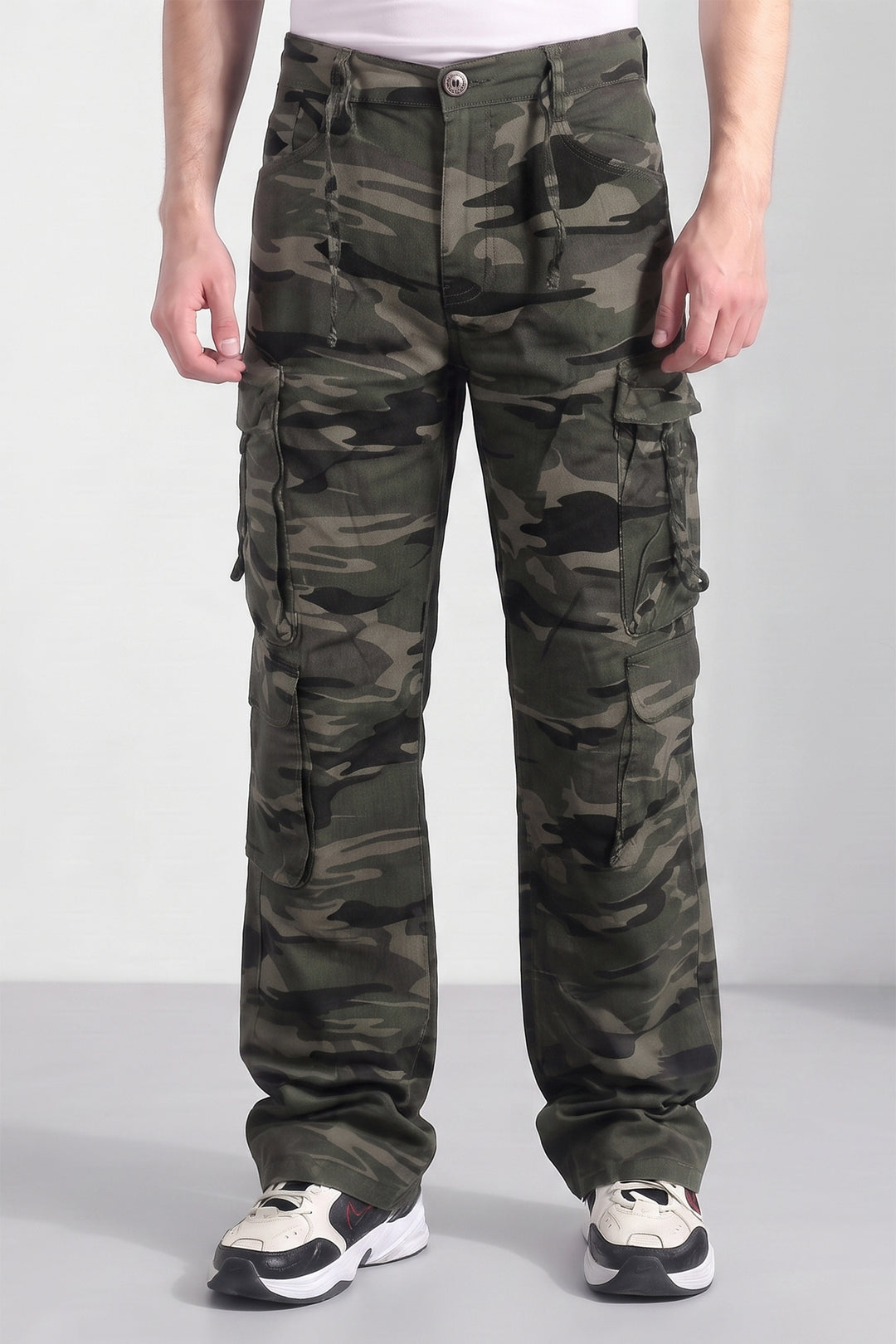Olive Mens Camouflage 8-Pocket Cotton Cargo Pant