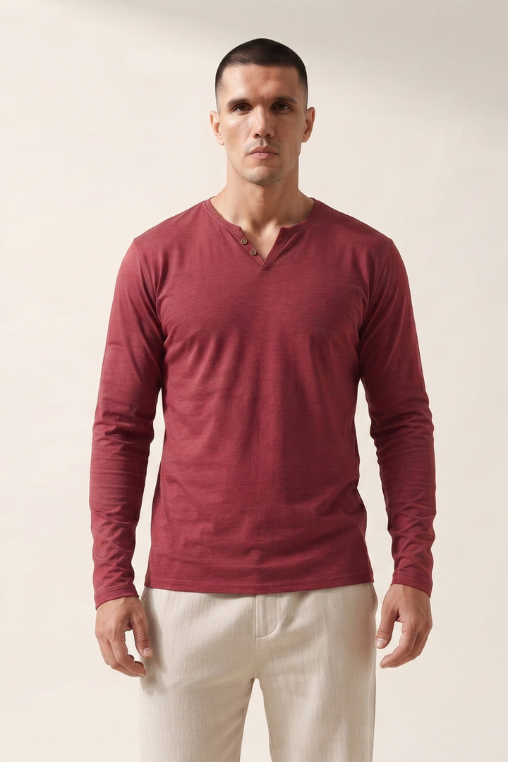 Full Sleeve Solid Henley T-Shirt