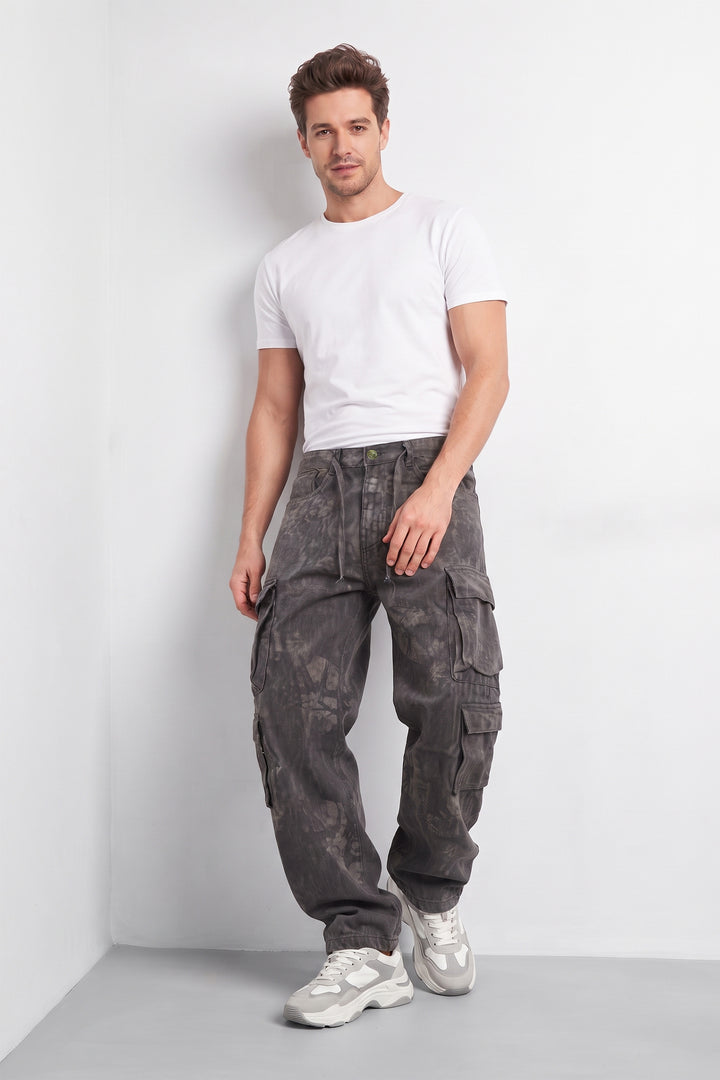Black Multi Mens 8 Pocket Cargo Pants | Multi-Pocket Utility Trousers | Regular Fit Casual Cargo Pants