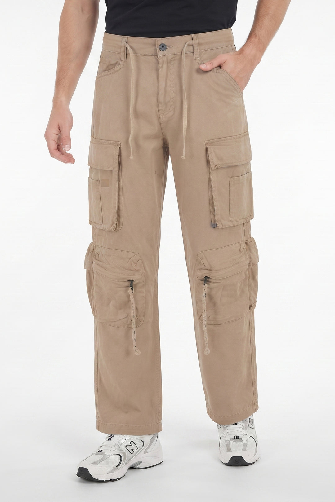 Gritstones Men's Cream Utility 10 Pocket Cargo Pants