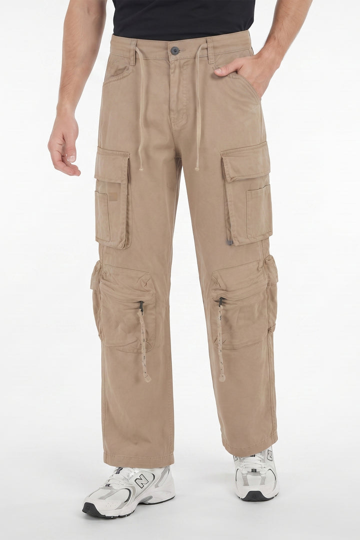 Gritstones Men's Cream Utility 10 Pocket Cargo Pants