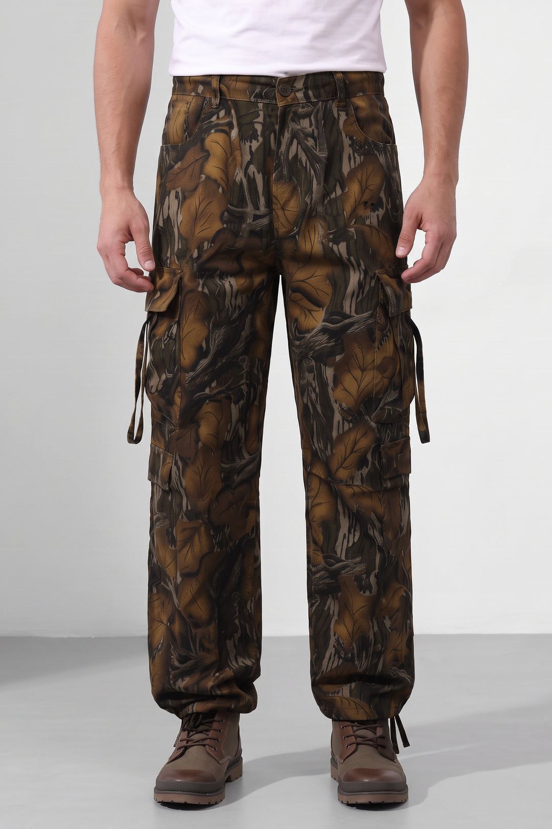 Multicolor Men Camouflage Print 8 Multi Pocket Cargo Trousers