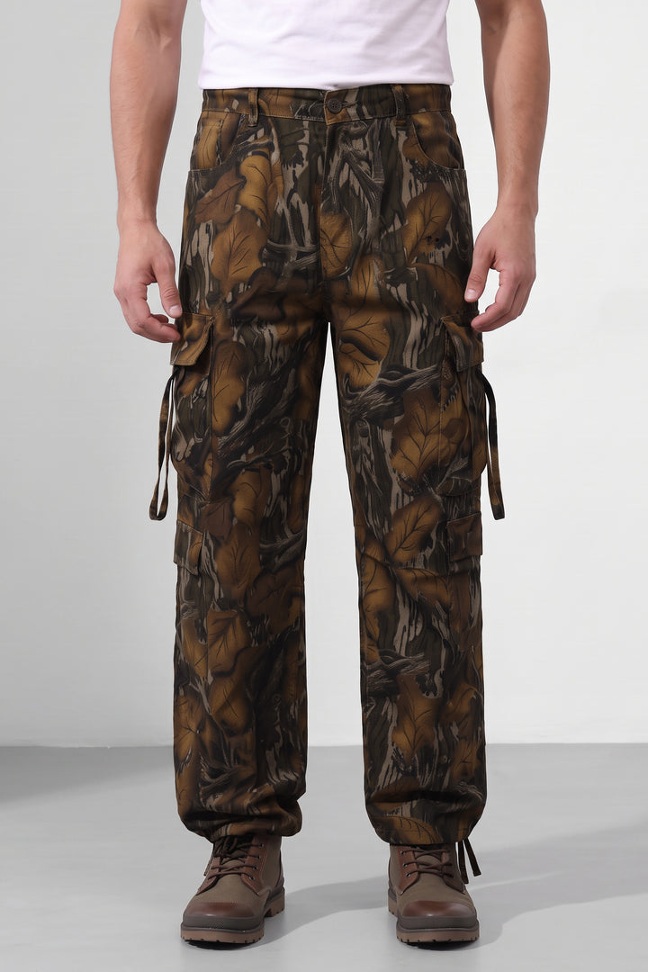 Multicolor Men Camouflage Print 8 Multi Pocket Cargo Trousers