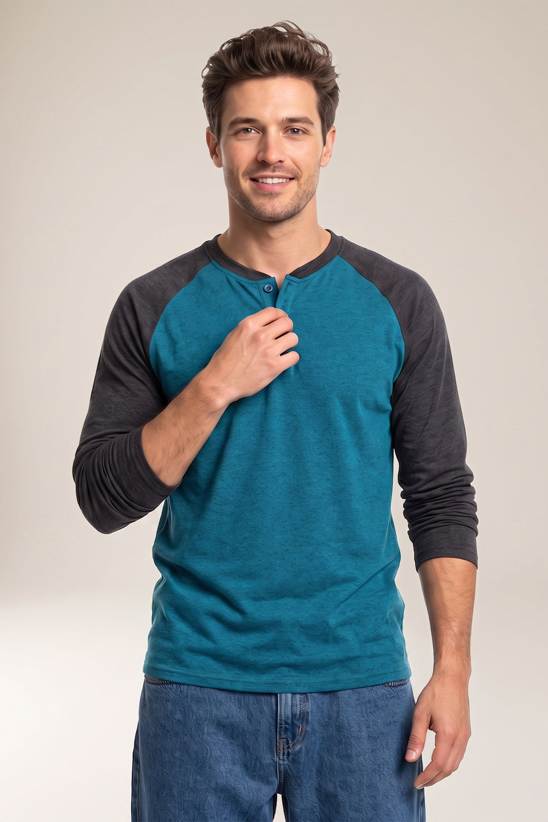 Raglan Color Blocked Henley T-Shirt