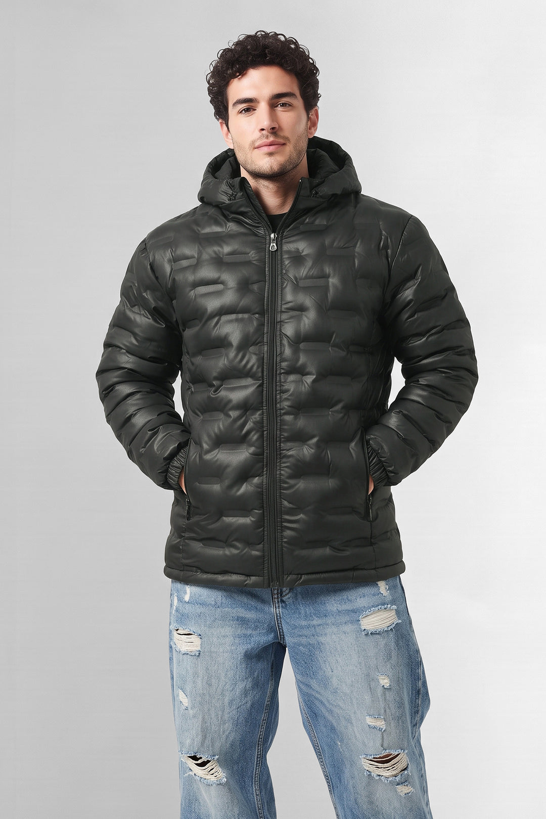Black Designer Quilted Hooded Puffer Jacket