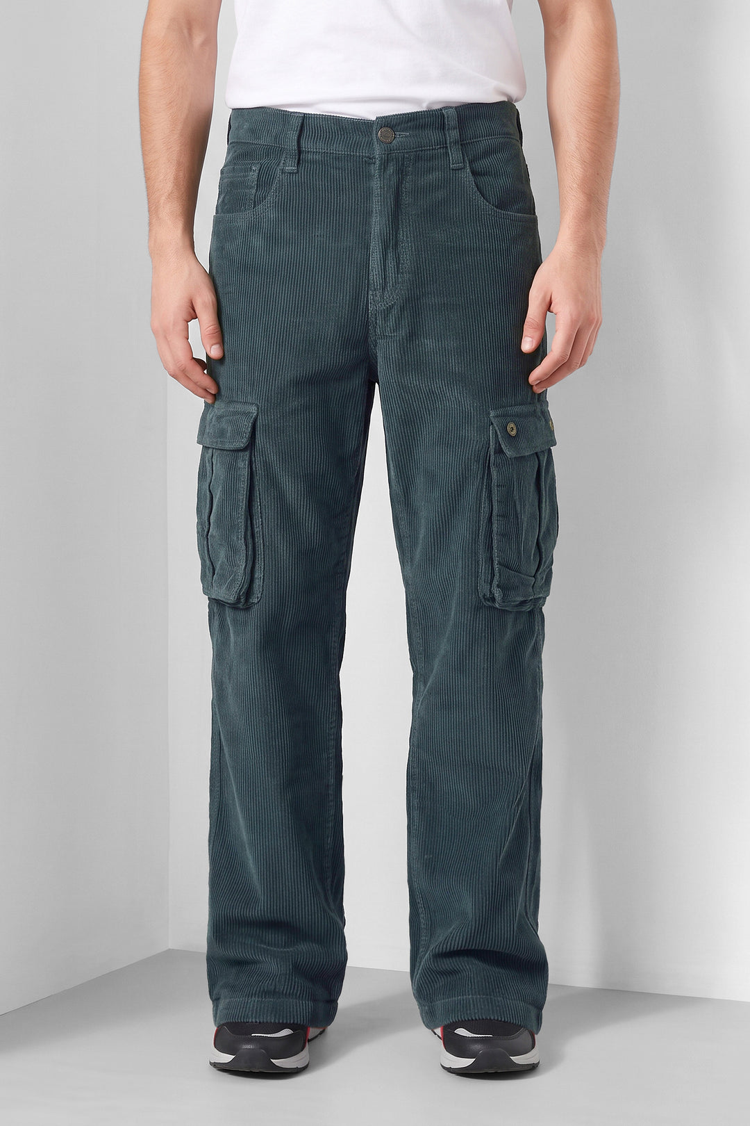 Dark Green Premium Corduroy 6-Pocket Cargo Trousers