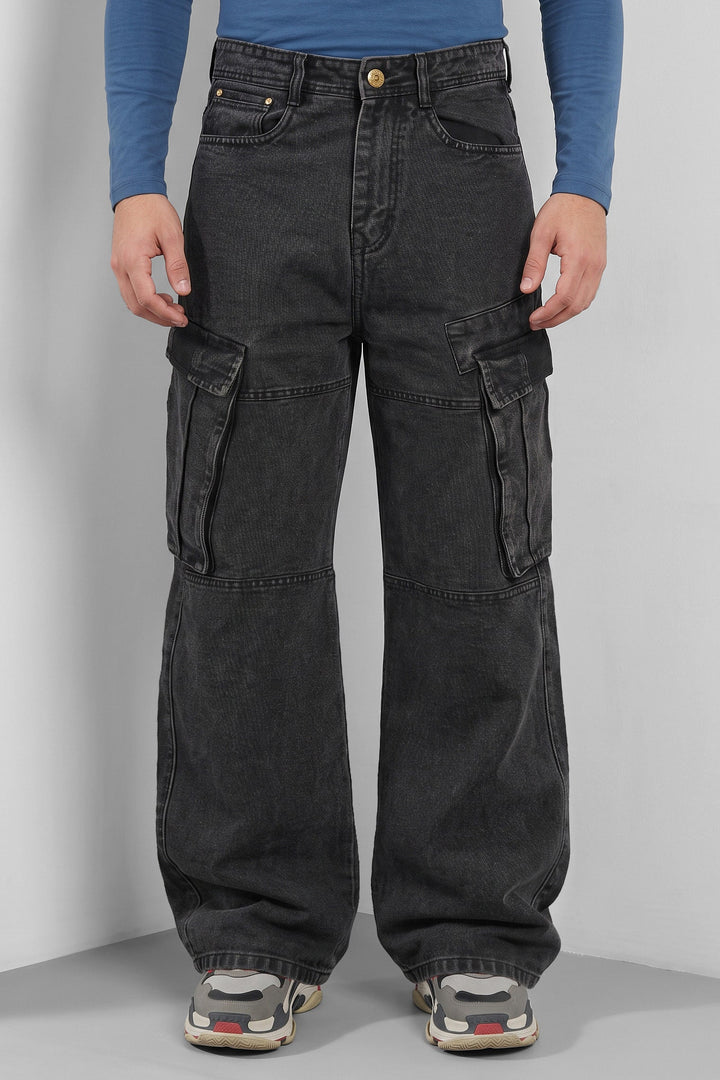 Dark Grey Baggy Denim Cargo with Multi-Pocket Utility Design