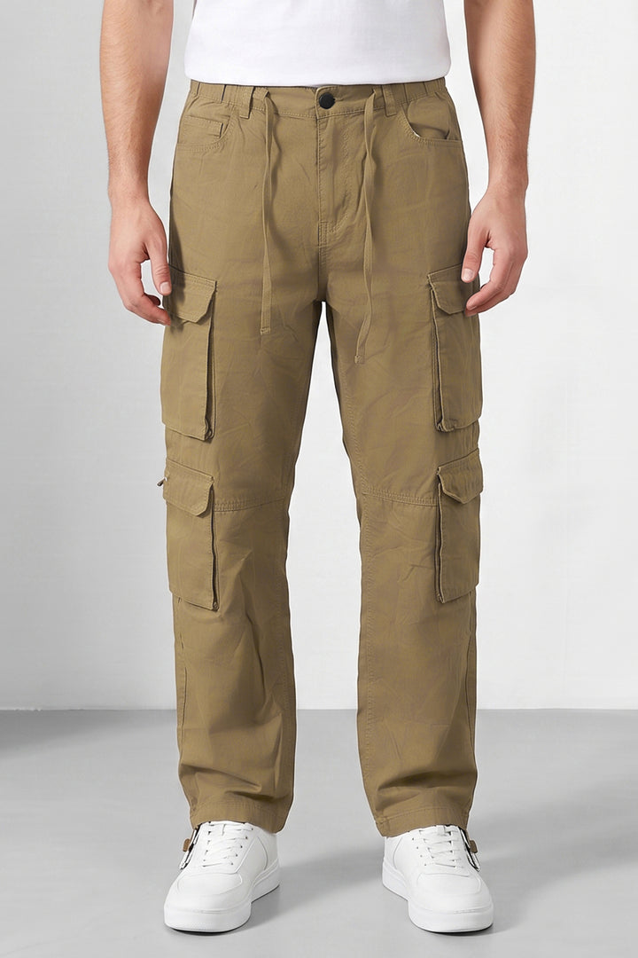 Brown Multi Mens 8 Pocket Cargo Pants