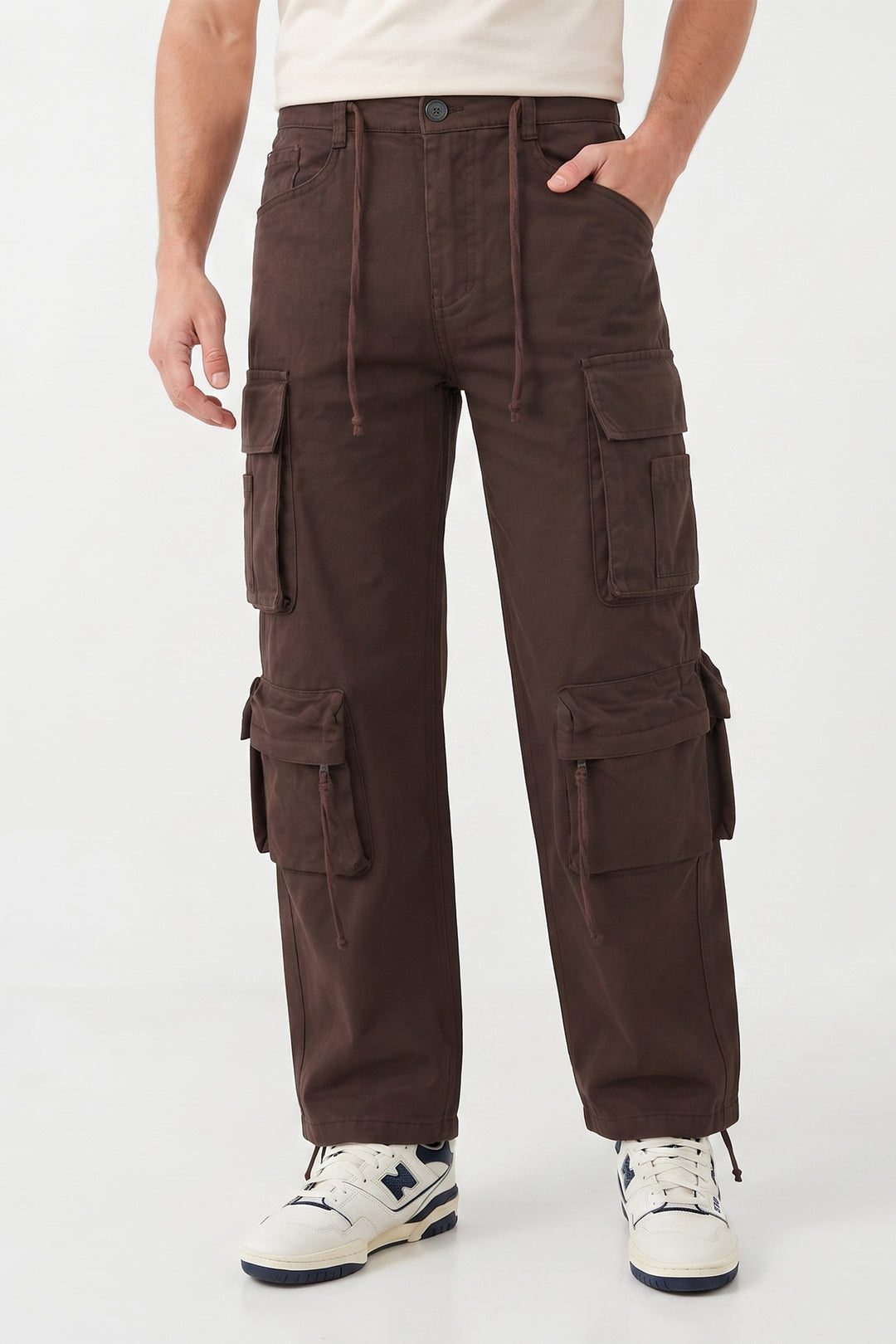 Gritstones Men's Brown Utility 10 Pocket Cargo Pants
