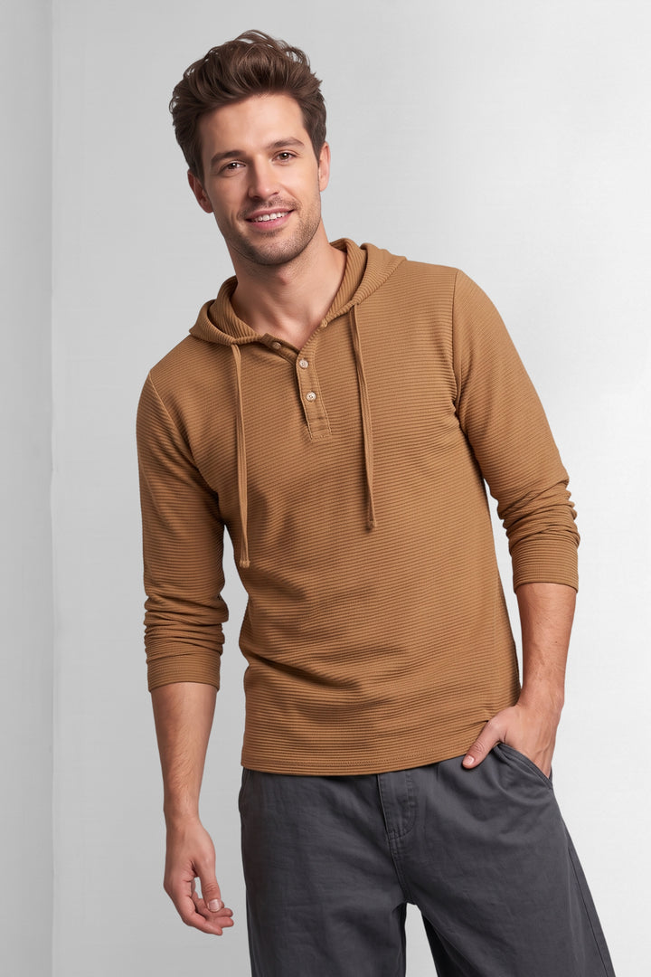 Golden Waffle Placket Hooded T-Shirt