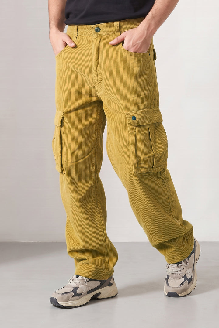 Yellow Premium Corduroy 6-Pocket Cargo Trousers