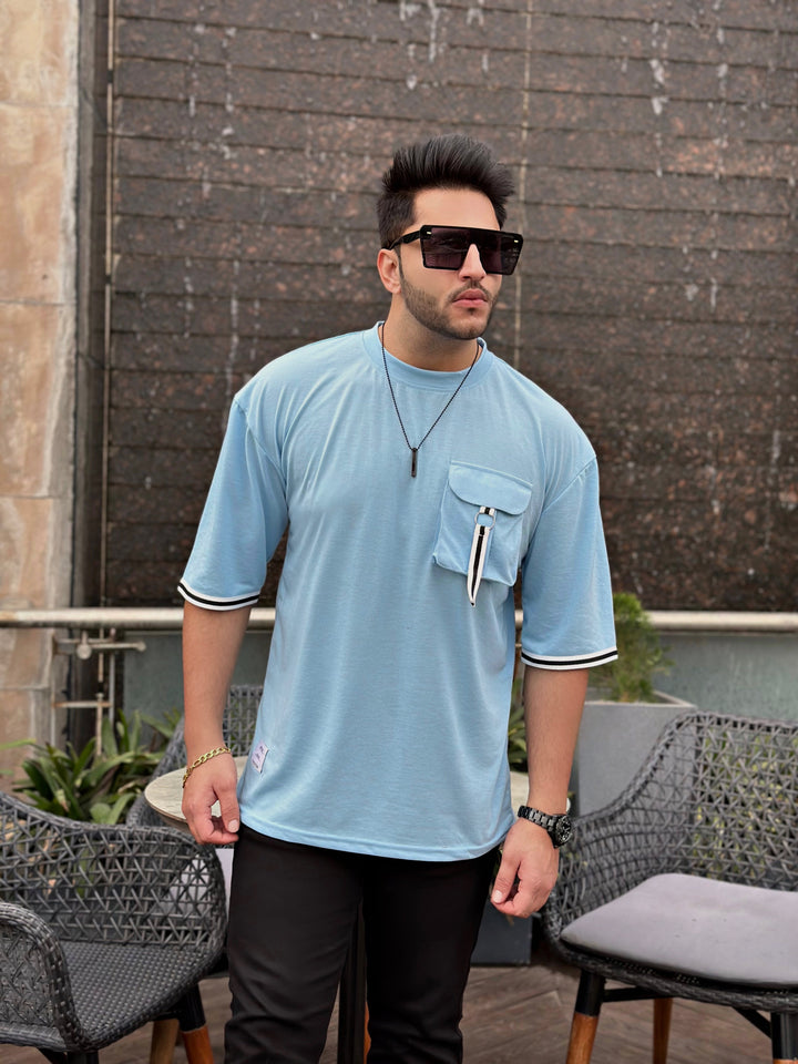 Sky Blue Oversized Pocket T-shirt