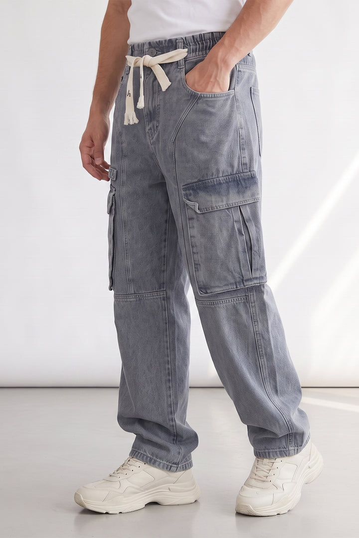 Blue Utility 6 Pocket Cargo Pants
