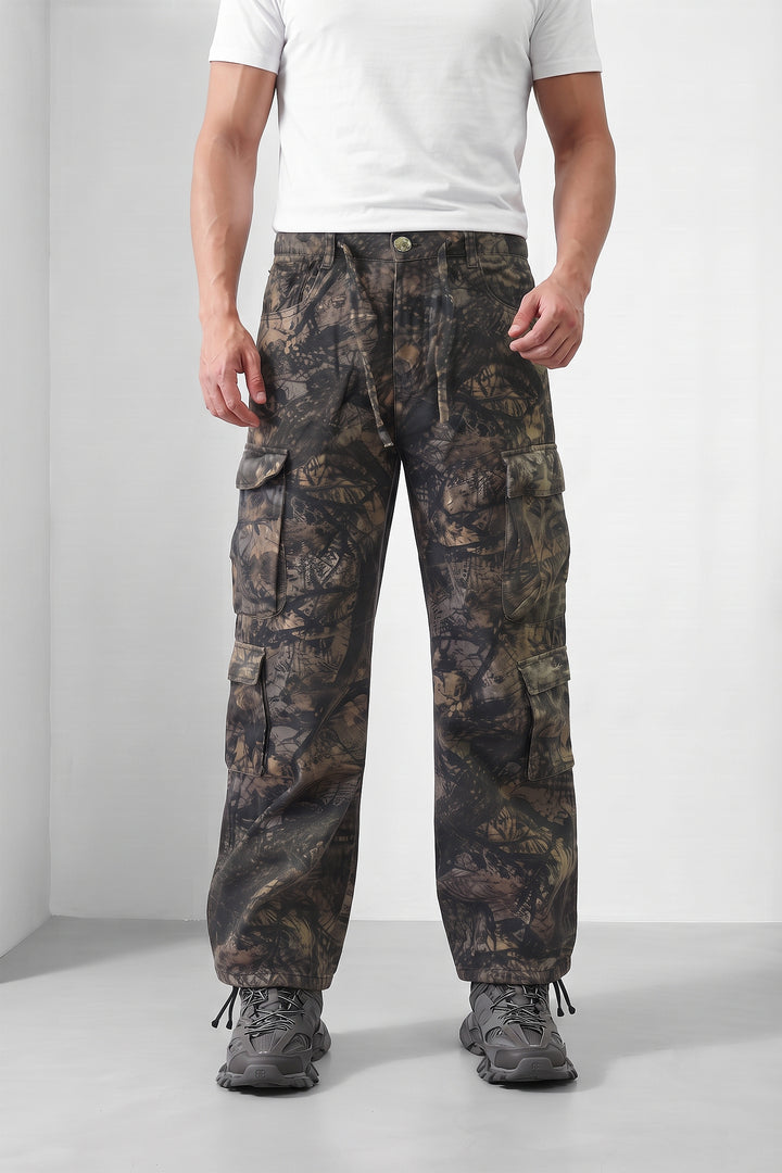 Green Army Mens 8 Pocket Cargo Pants | Multi-Pocket Utility Trousers | Regular Fit Casual Cargo Pants