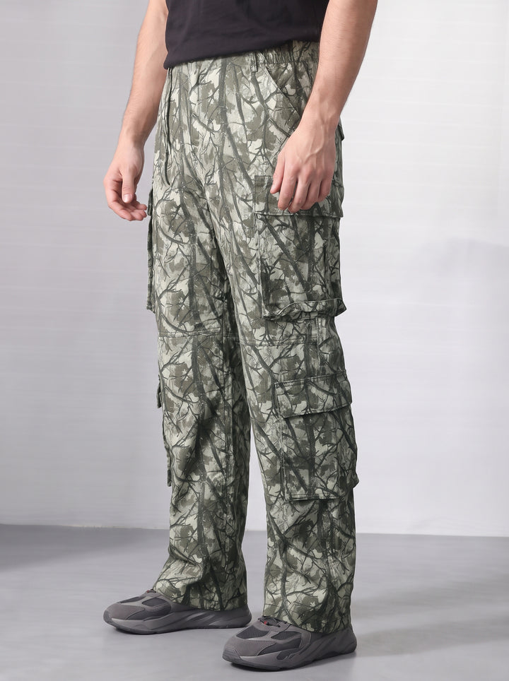 Grey Woodland Camouflage 8-Pocket Cargo Trousers