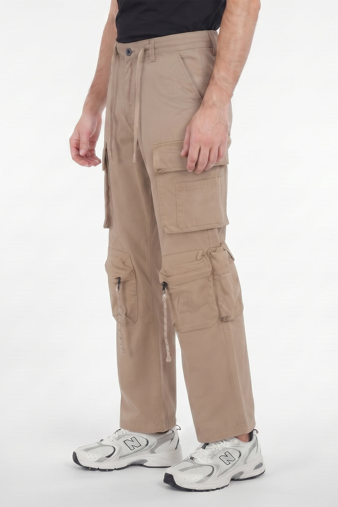 Gritstones Men's Cream Utility 10 Pocket Cargo Pants