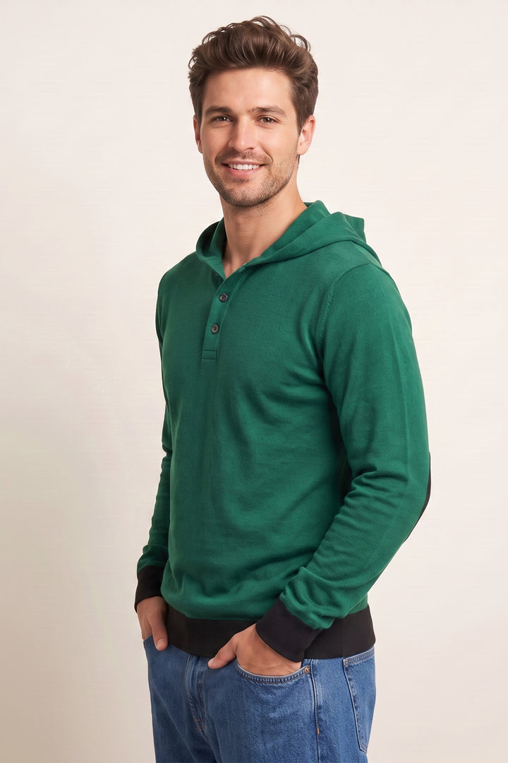 Green Full Sleeved Hooded Neck T-Shirt
