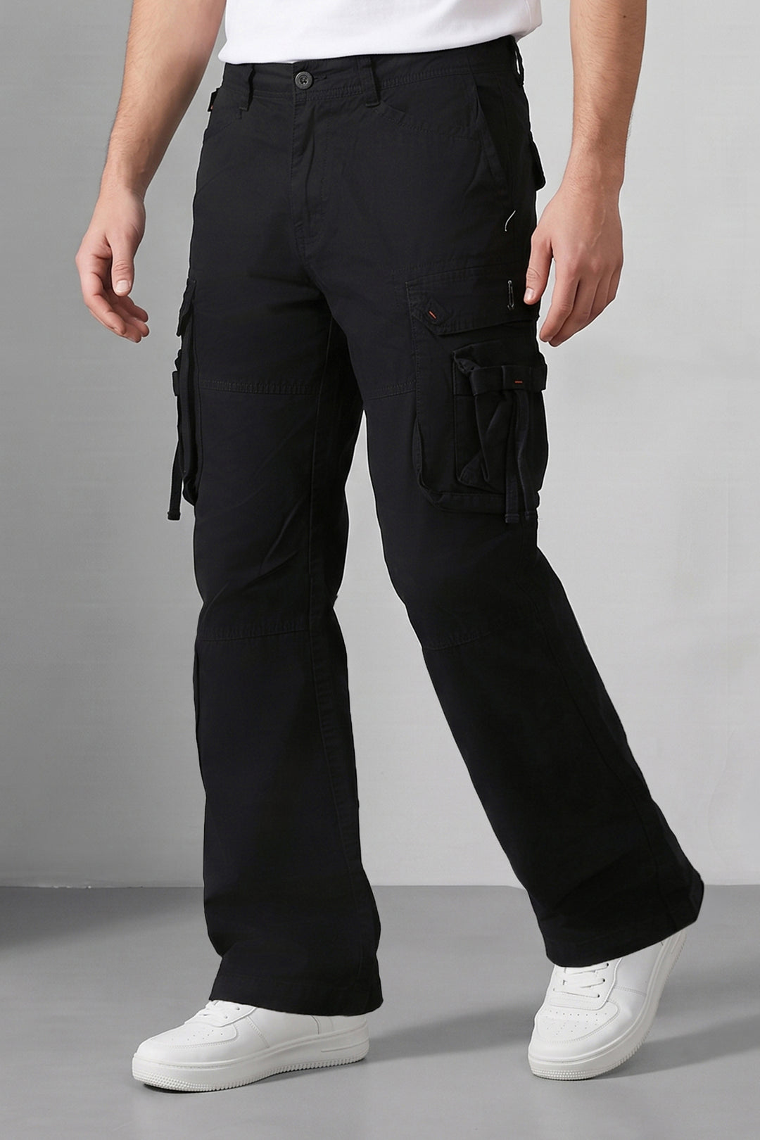 Black 6 Pocket Tactical Cargo Pants Comfortable Casual Trousers