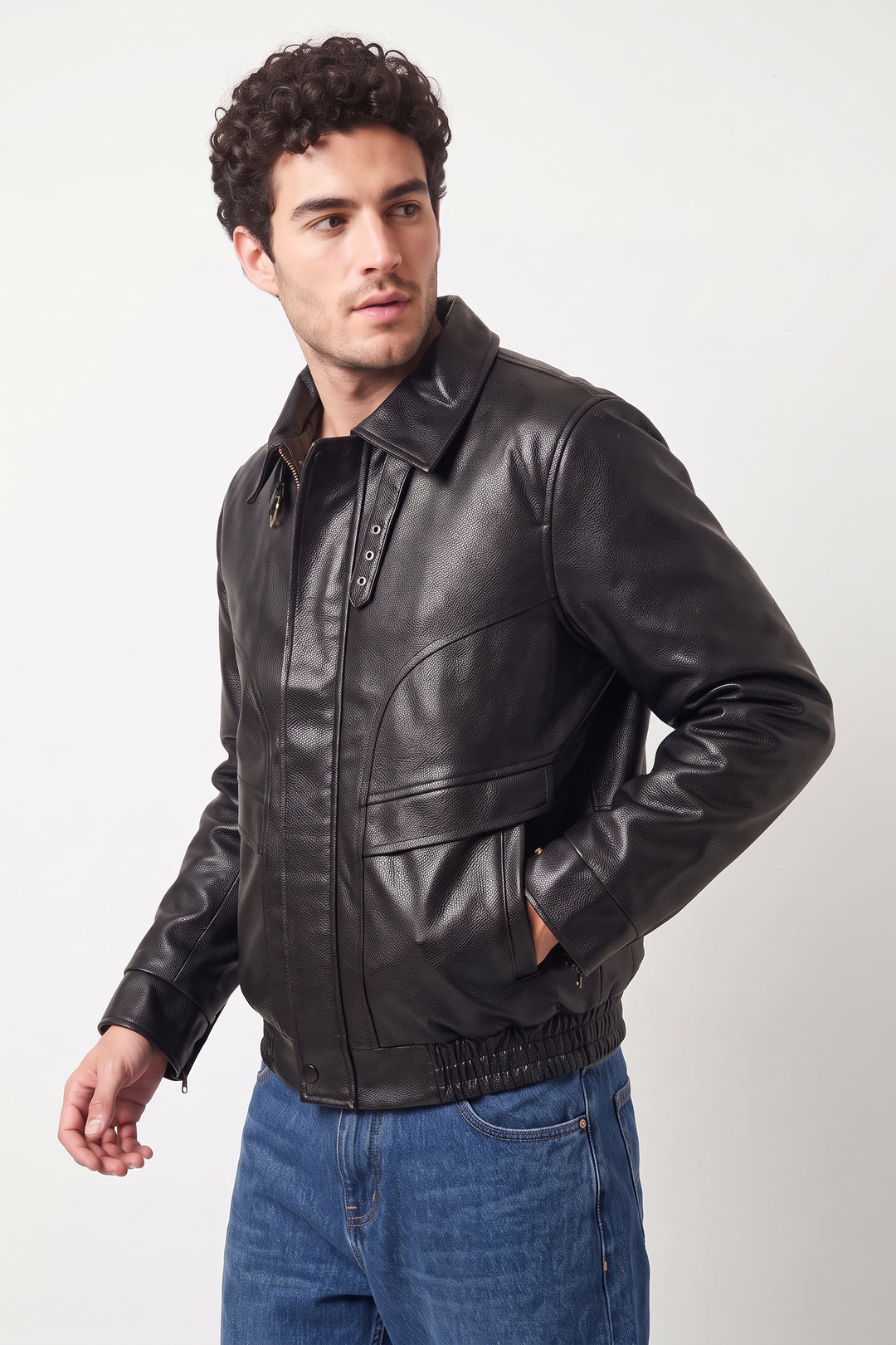 Black Textured Faux Leather Heavy Jacket