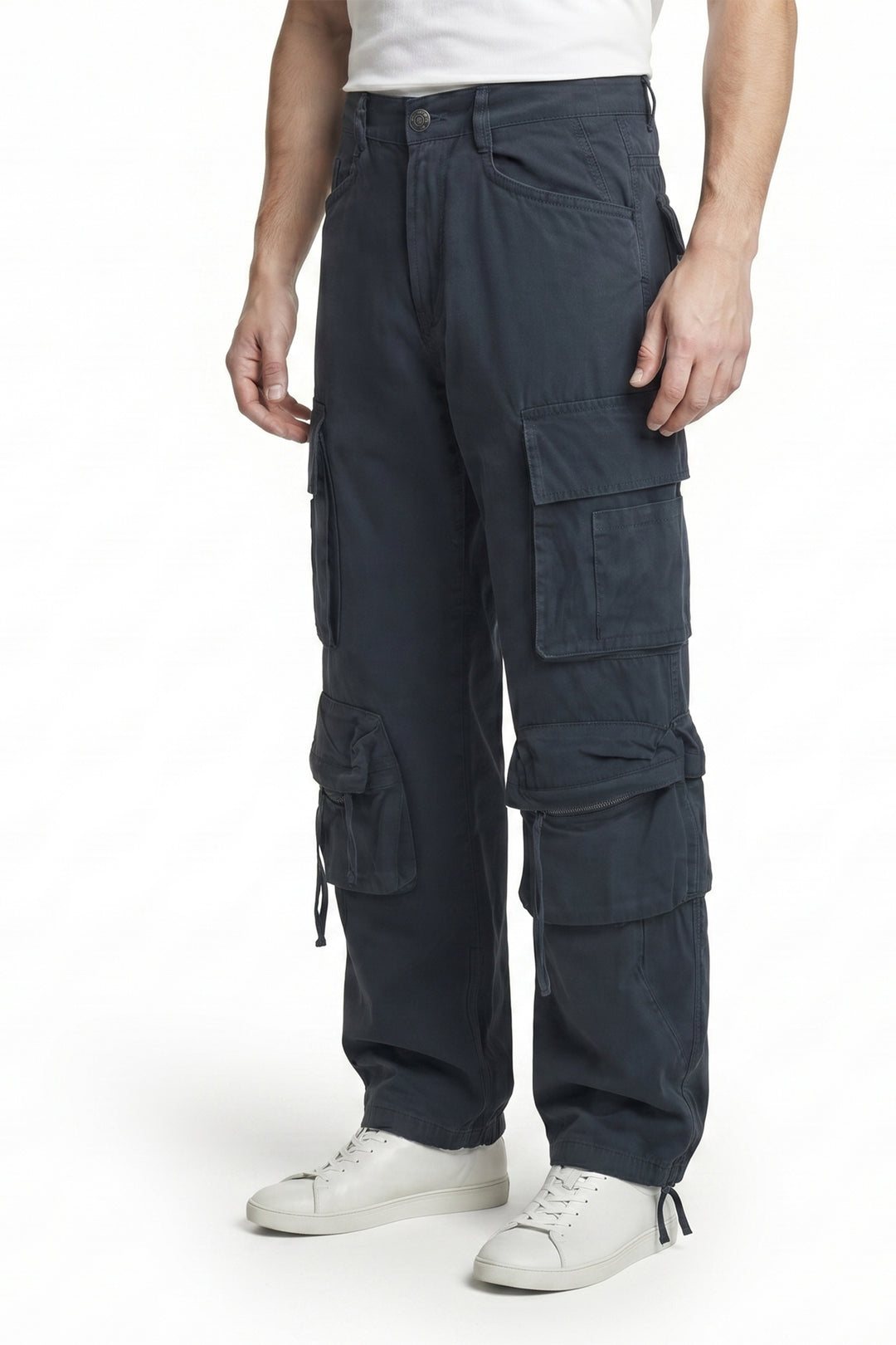 Gritstones Men's Black Utility 10 Pocket Cargo Pants