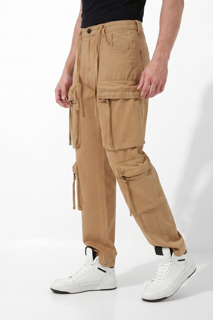 Gritstones Men's Gold Utility 10 Pocket Cargo Pants