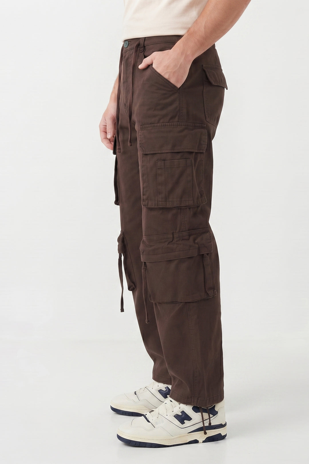 Gritstones Men's Brown Utility 10 Pocket Cargo Pants