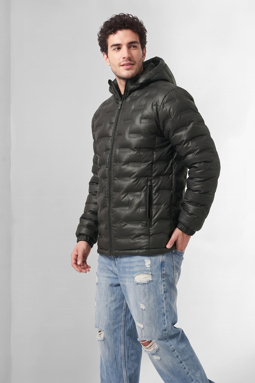 Black Designer Quilted Hooded Puffer Jacket
