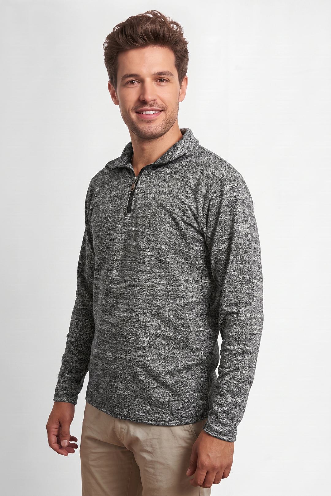 Grey Black Self Design Cotton T-Shirt