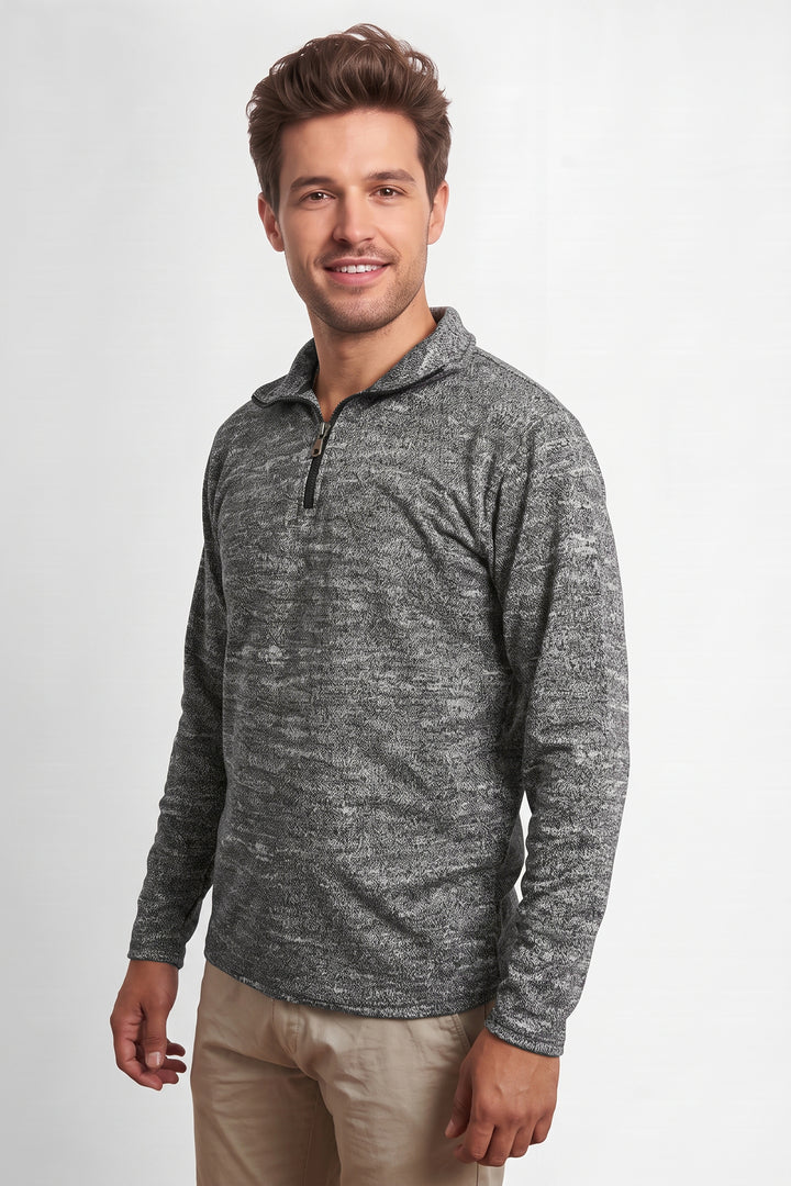 Grey Black Self Design Cotton T-Shirt