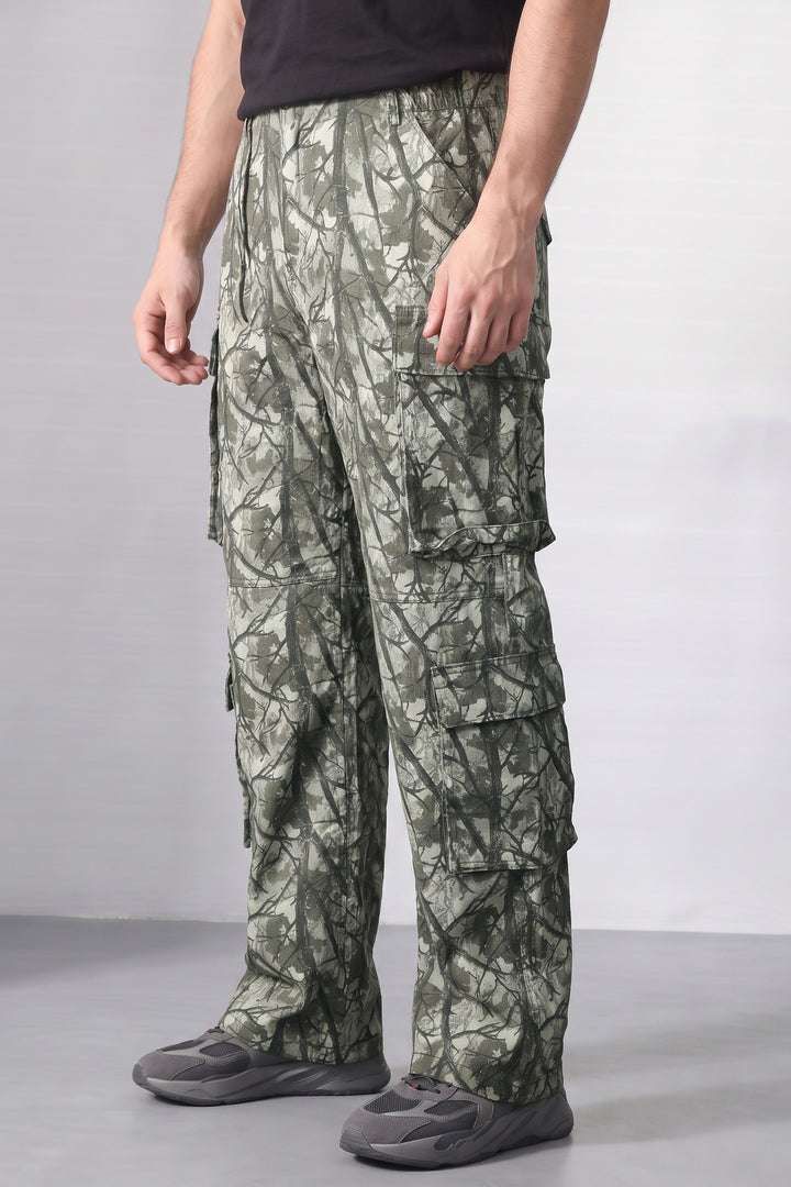 Grey Woodland Camouflage 8-Pocket Cargo Trousers