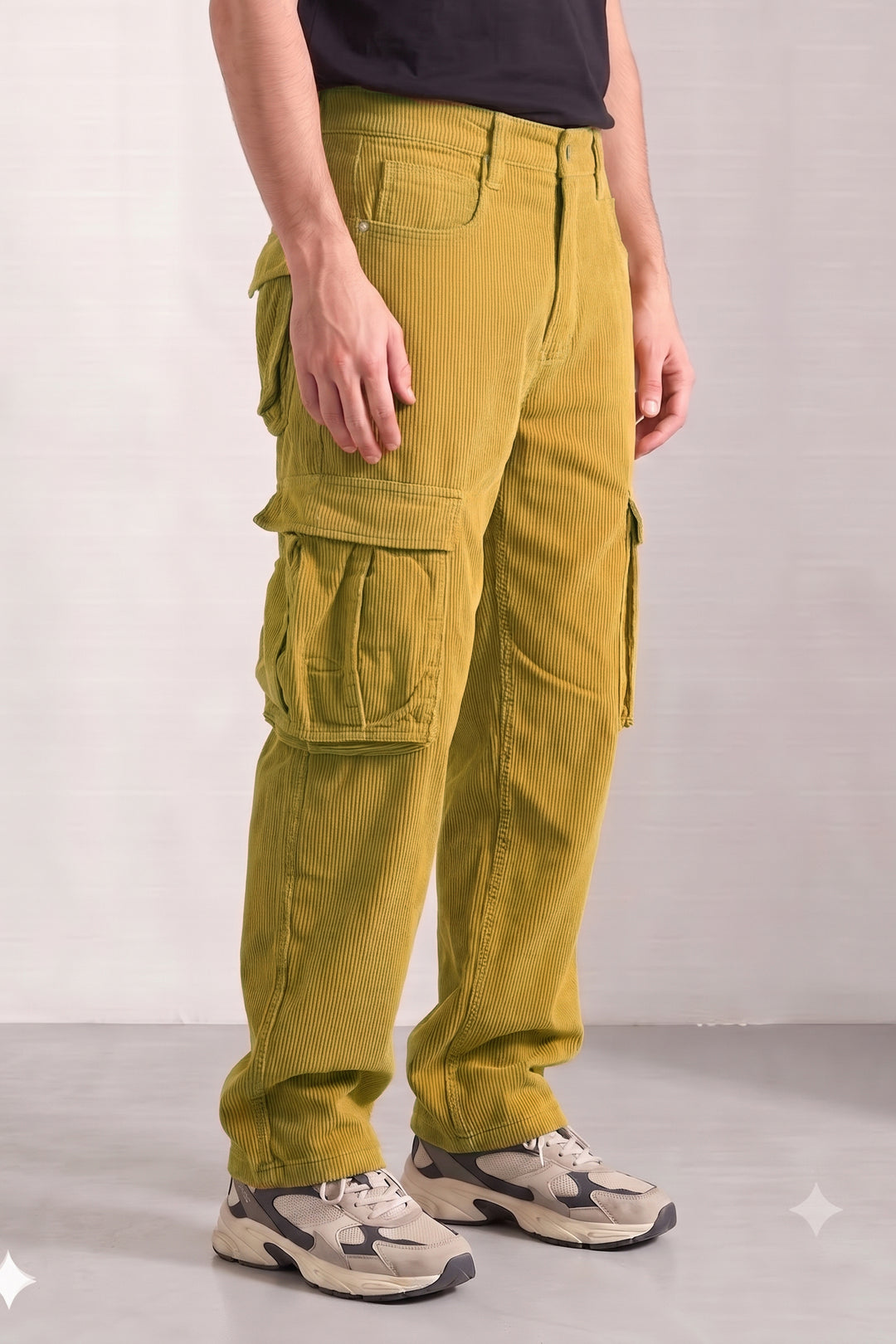Yellow Premium Corduroy 6-Pocket Cargo Trousers