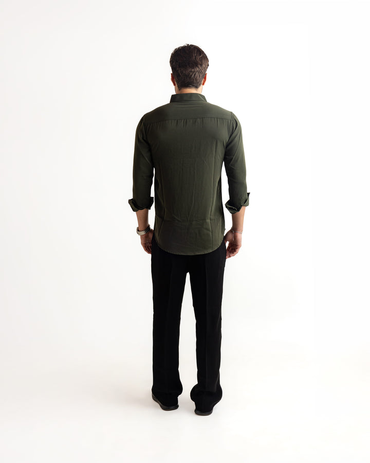 Olive Flocking Flowy Japanese Shirt