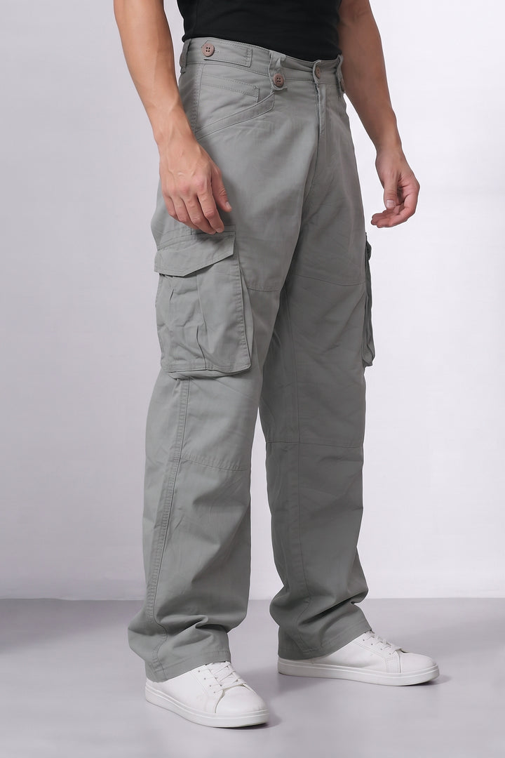 Grey Men 8 Multi Pocket Cotton Cargo Trousers
