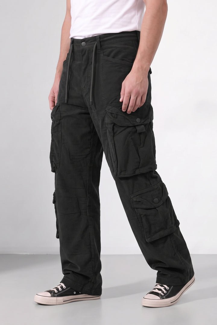Black Men 8 Multi Pocket Coudroy Cargos