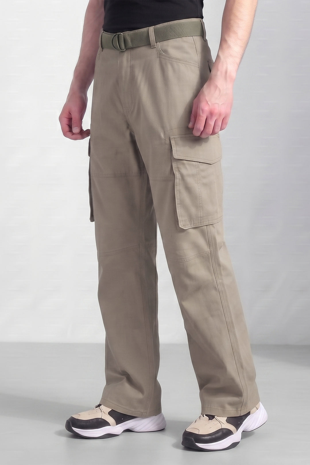 Cream Cotton 6 Pocket Cargo Pant