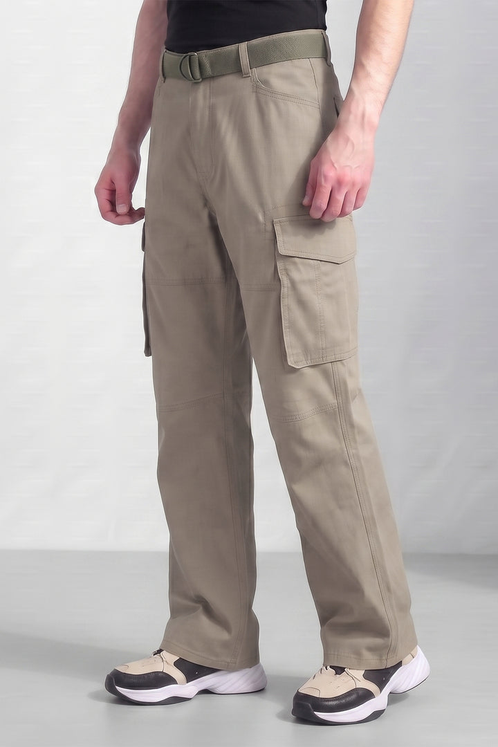 Cream Cotton 6 Pocket Cargo Pant