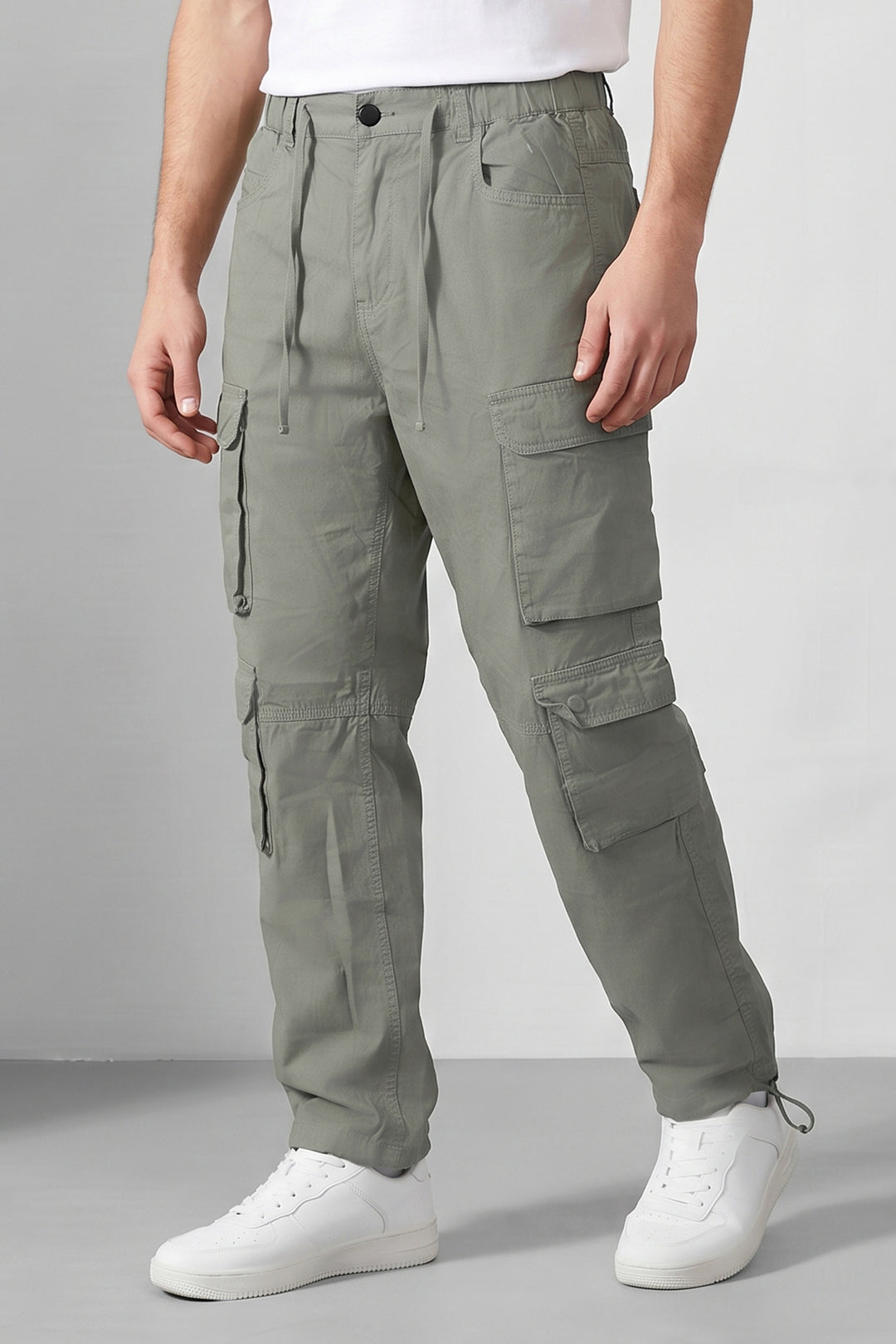 Light Green Multi Mens 8 Pocket Cargo Pants