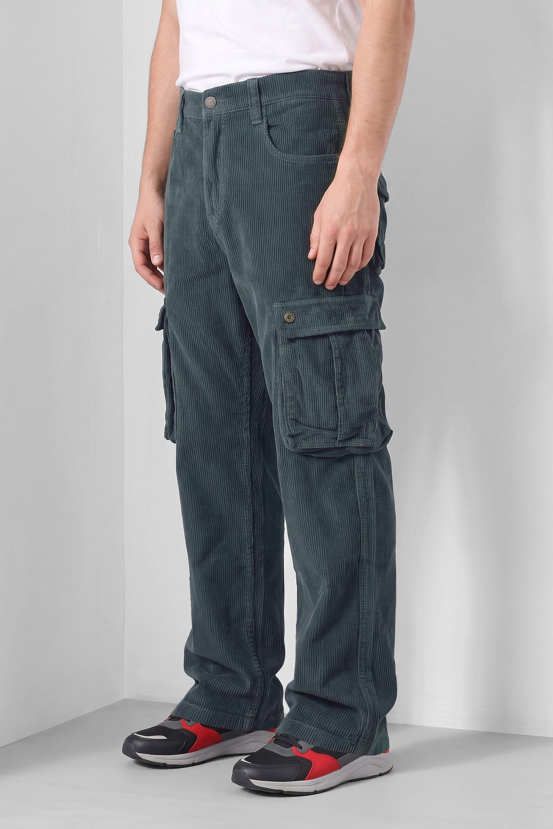 Dark Green Premium Corduroy 6-Pocket Cargo Trousers