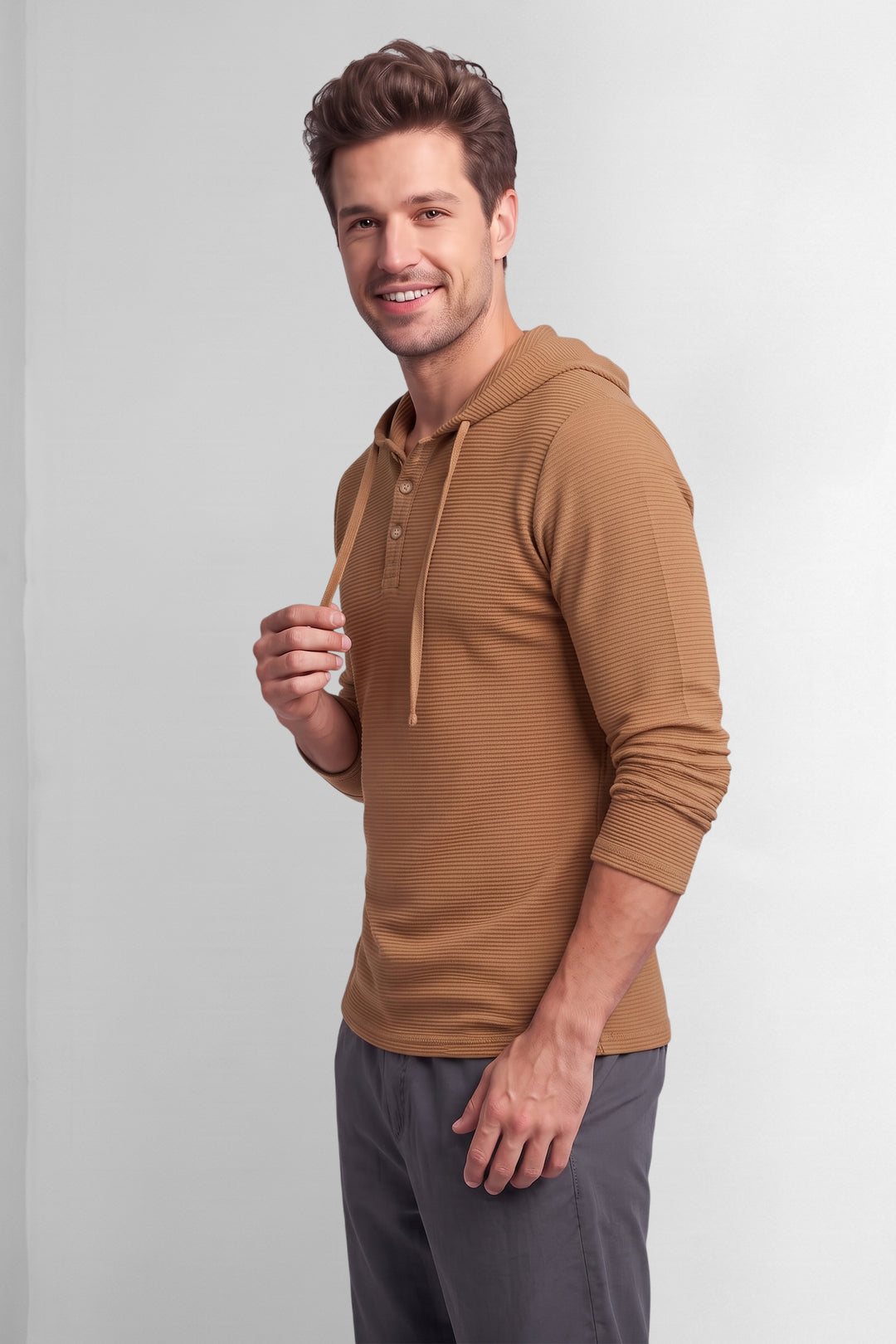 Golden Waffle Placket Hooded T-Shirt