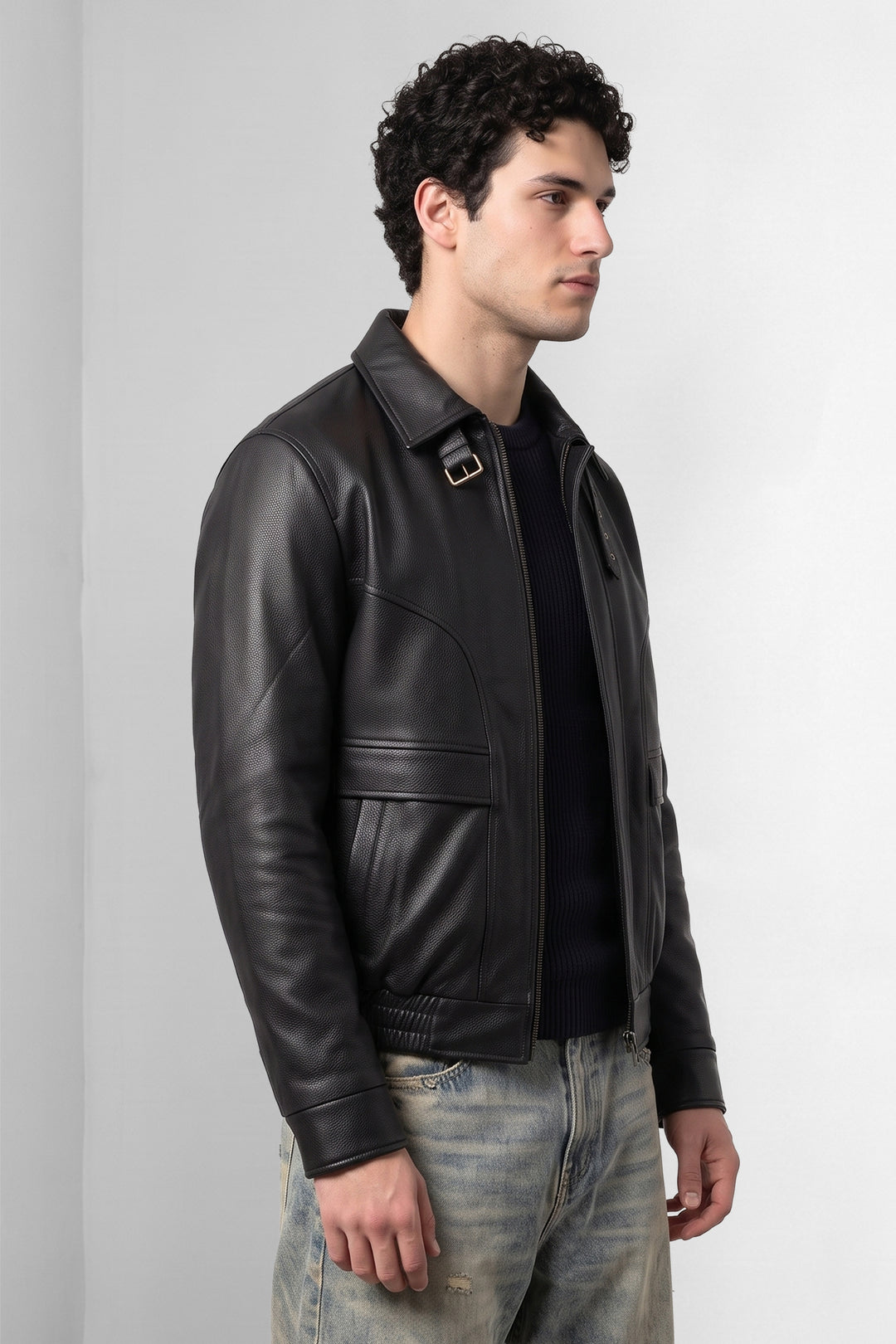 Black Textured Faux Leather Heavy Jacket