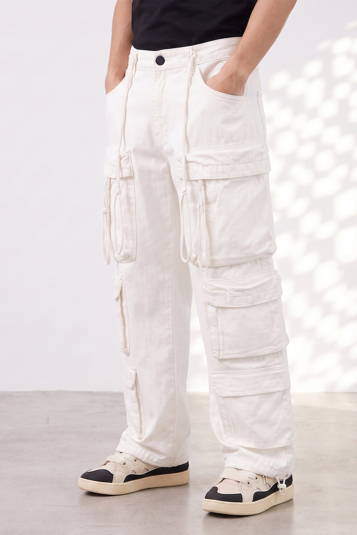 White 10 Pocket Cotton Cargo Pant