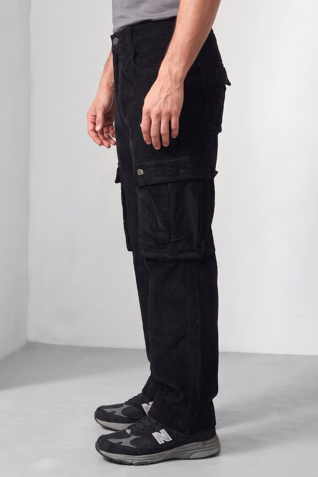 Black Premium Corduroy 6-Pocket Cargo Trousers