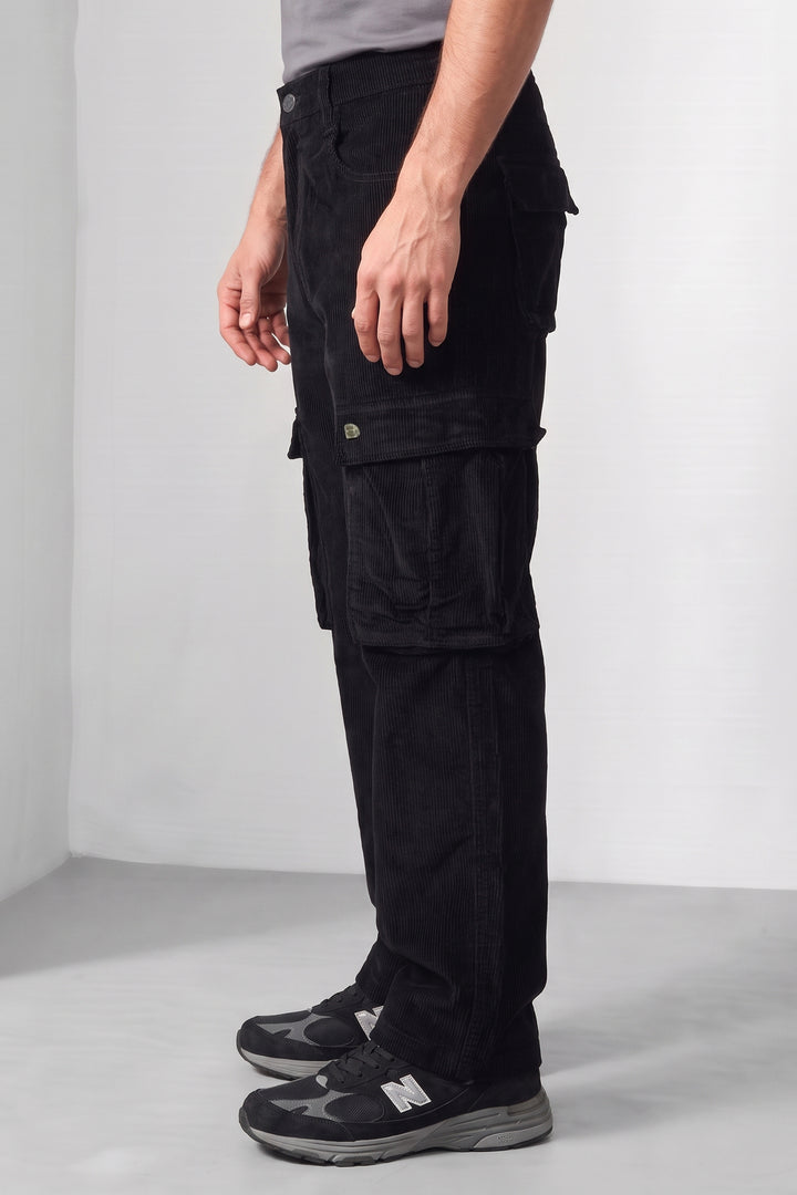 Black Premium Corduroy 6-Pocket Cargo Trousers