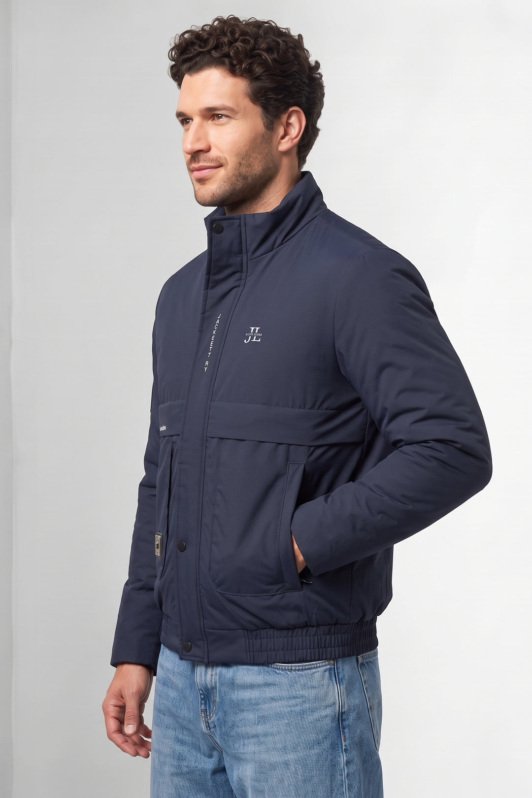 Dark Navy Quilted Puffer Jacket with Fur Collar