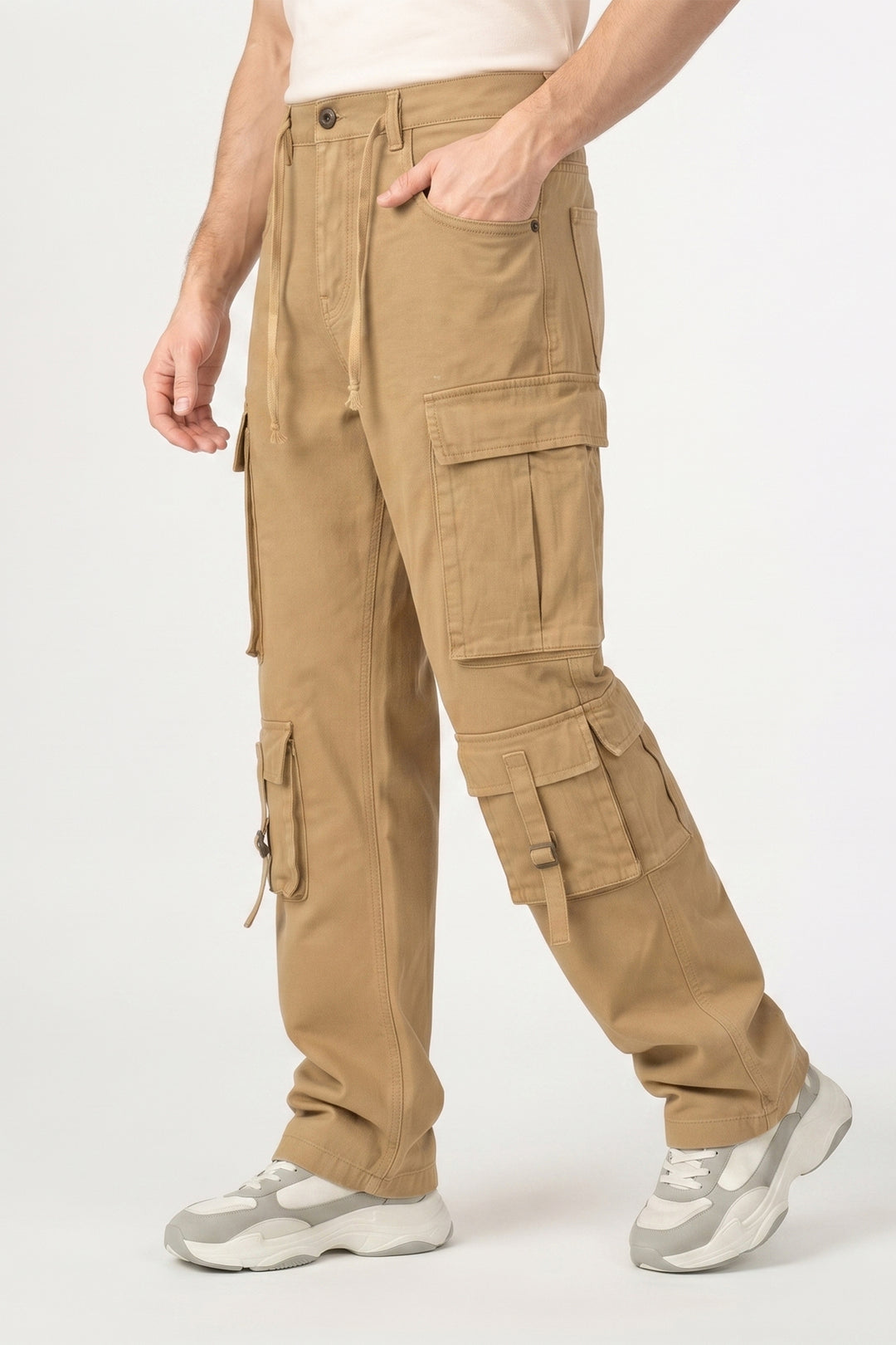 Gritstones Men's Yellow Utility 10 Pocket Cargo Pants