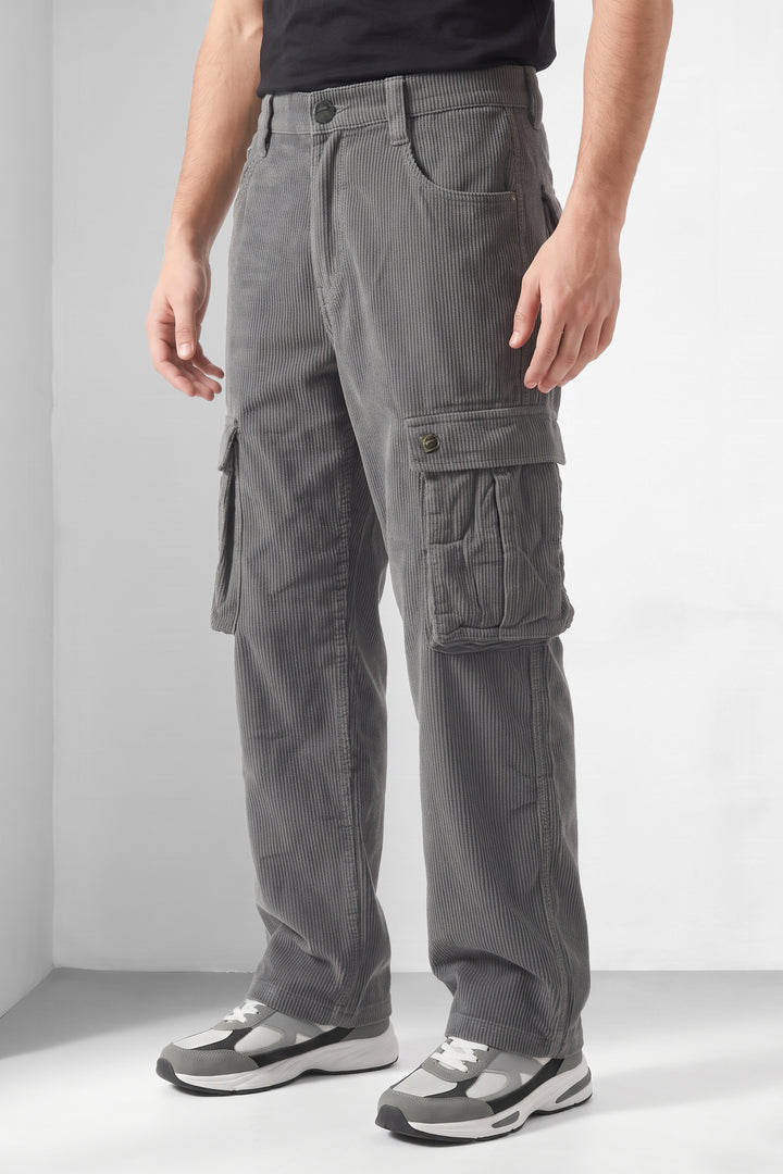 Steal Grey Premium Corduroy 6-Pocket Cargo Trousers