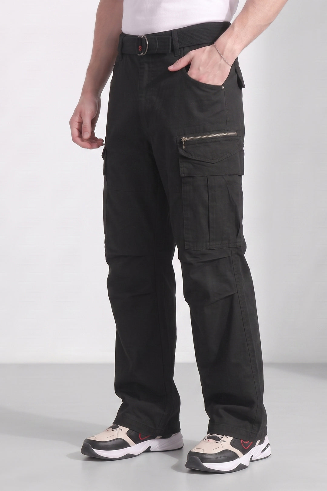 Black 6 Pocket Tactical Cargo Pants Comfortable Casual Trousers