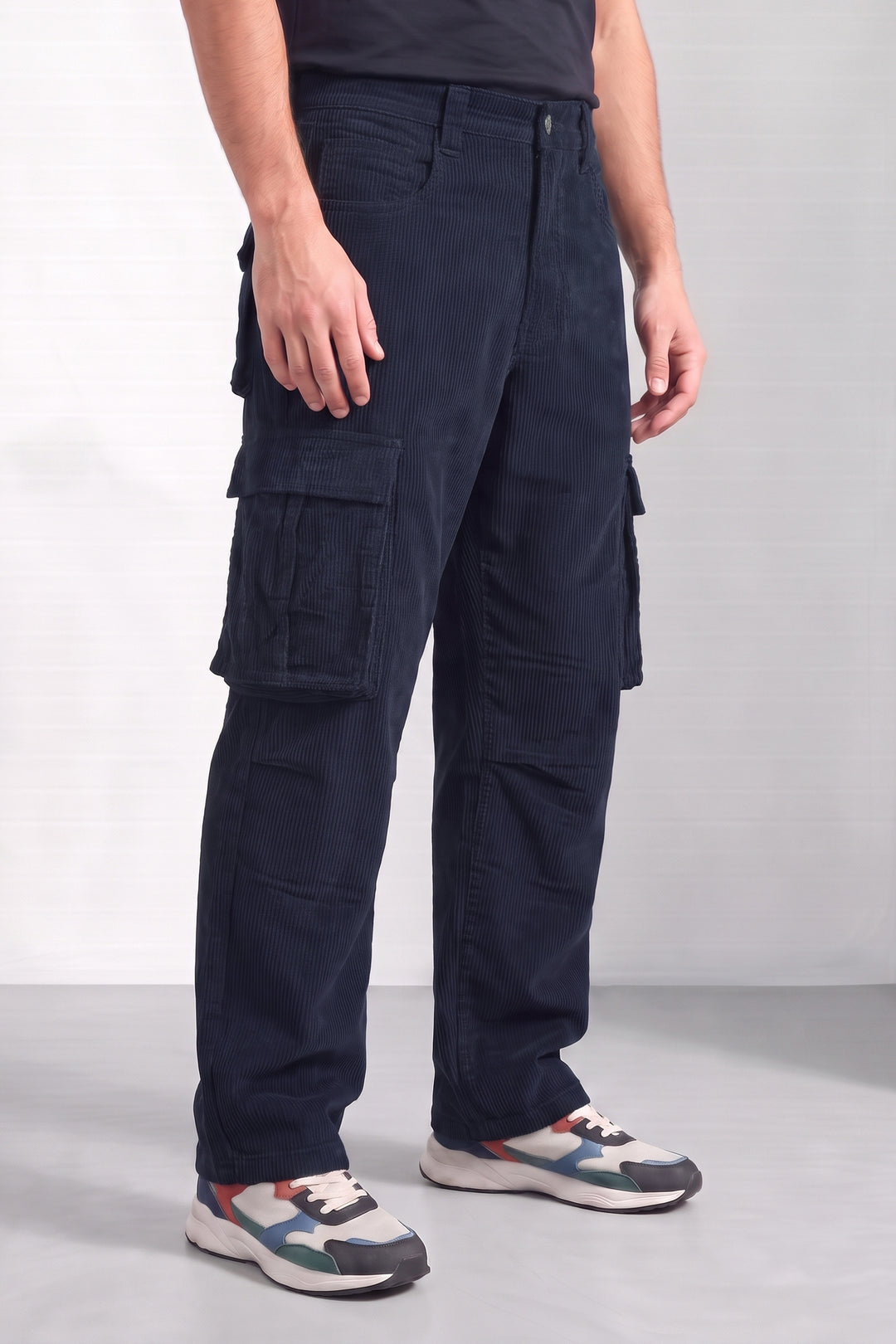 Navy Blue Premium Corduroy 6-Pocket Cargo Trousers